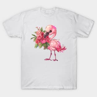 Valentine Flamingo Giving Flowers T-Shirt